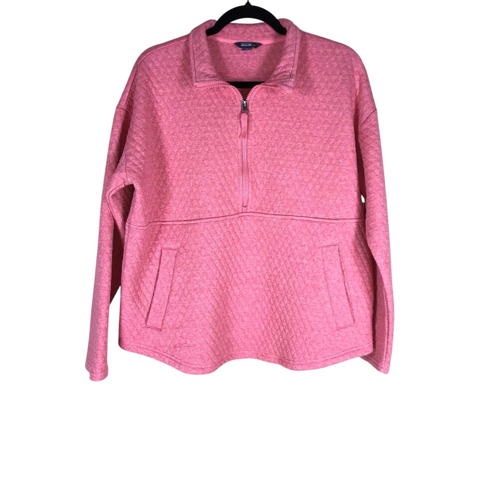 Eddie Bauer Sweater Women’s Large Pink Quilted 1/4 Zip Pullover Casual